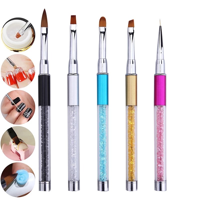 Nail Art Rhinestone Acrylic Handle Nails UV Gel Painting Brush Lines Liner Drawing Pen Manicure Tool