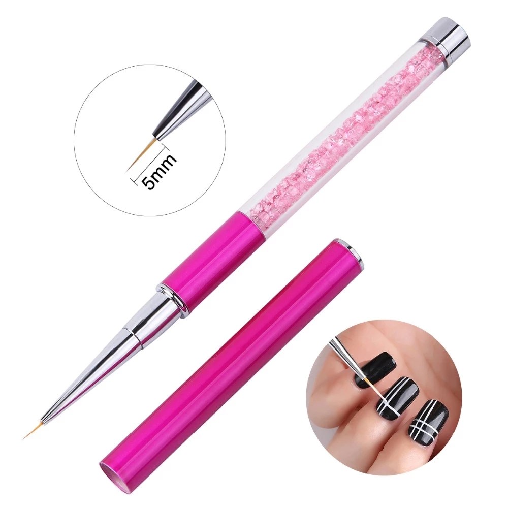 Nail Art Rhinestone Acrylic Handle Nails UV Gel Painting Brush Lines Liner Drawing Pen Manicure Tool