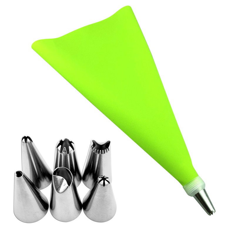 8PCS Silicone Icing Piping Cream Pastry Bag 6 Stainless Steel Cake Nozzle Decorating Pastry Tools