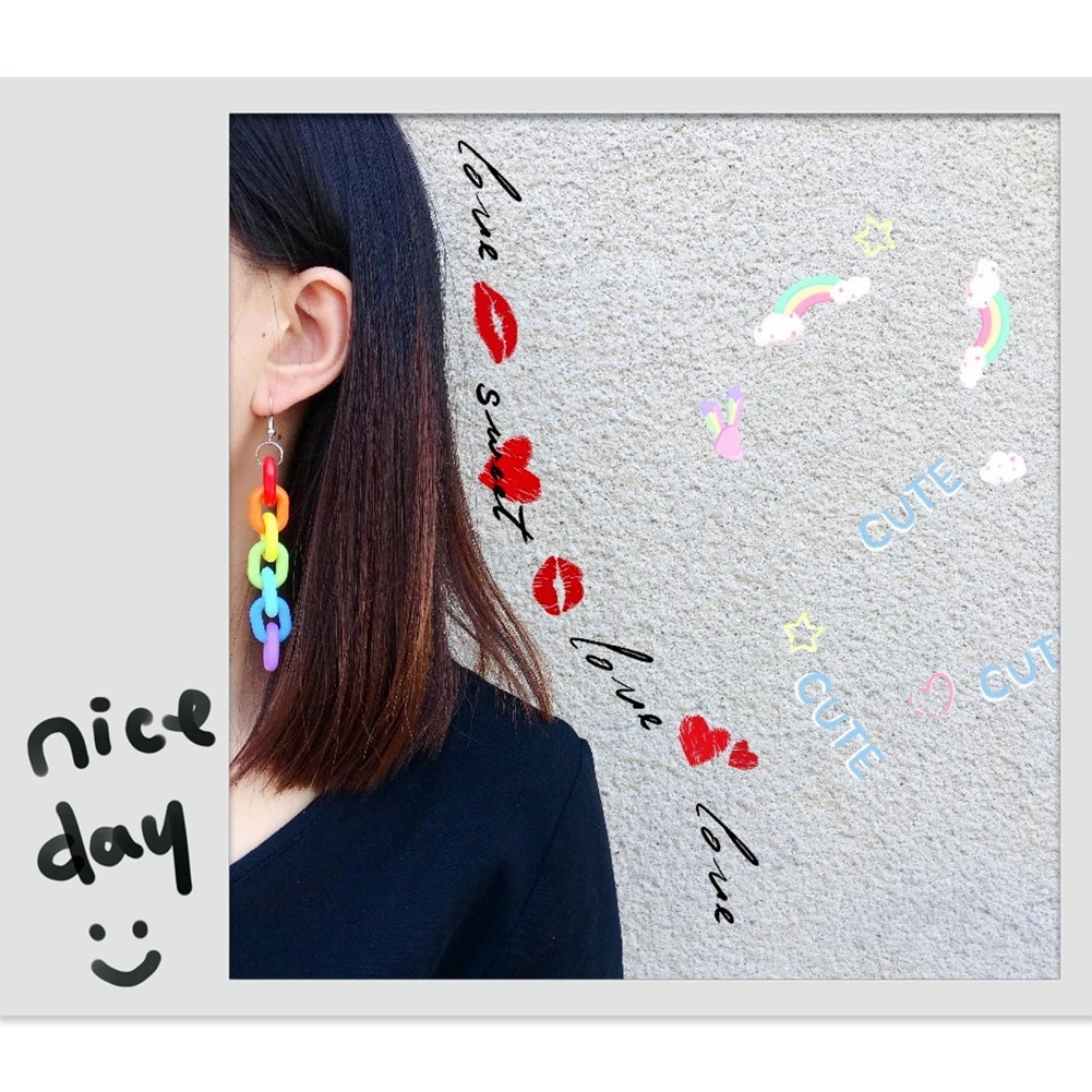 Candy Color Acrylic Long Chain Statement Earrings Womens Colorful Rainbow Geometric Cool Earrings