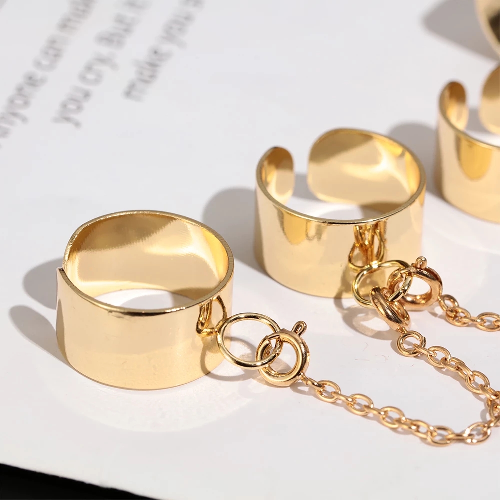 Punk Cool Hip Pop Rings Multi-layer Adjustable Chain Four Open Finger Rings Alloy Women Rotate Rings