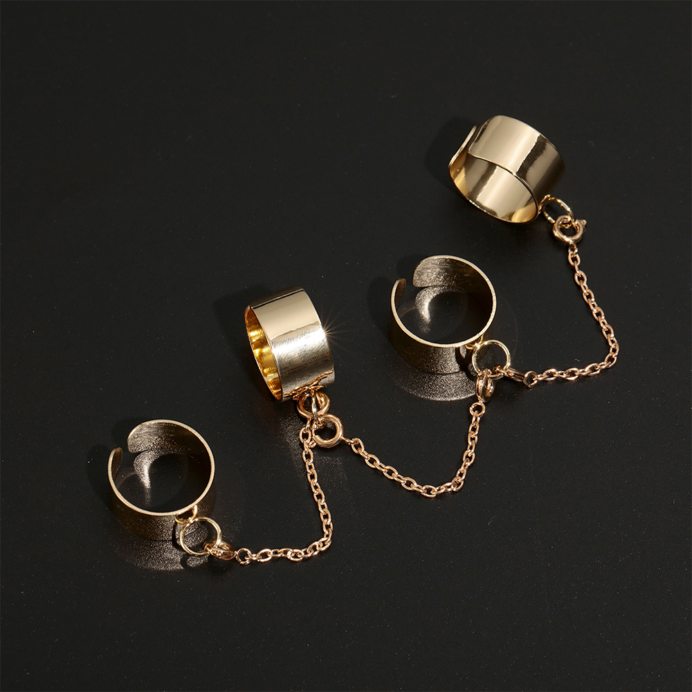 Punk Cool Hip Pop Rings Multi-layer Adjustable Chain Four Open Finger Rings Alloy Women Rotate Rings