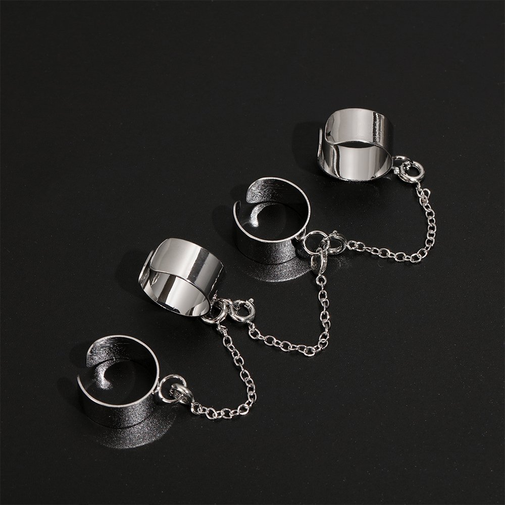 Punk Cool Hip Pop Rings Multi-layer Adjustable Chain Four Open Finger Rings Alloy Women Rotate Rings