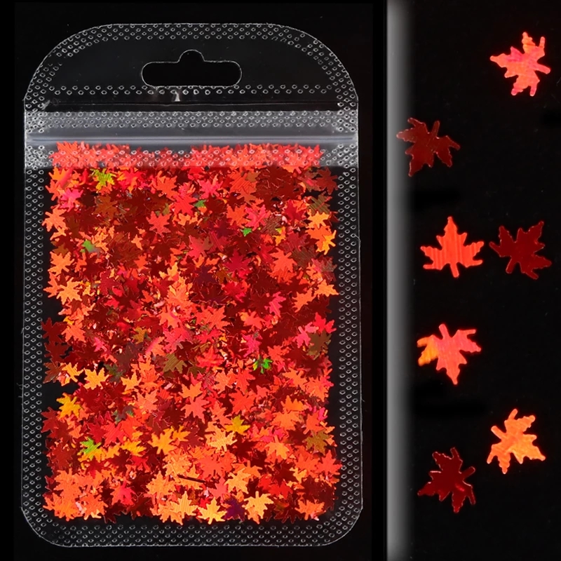 1Bag Holographic Maple Leaf Nail Art Sequins Chameleon Nail Glitter Flakes Laser Leaves Decoration view 5