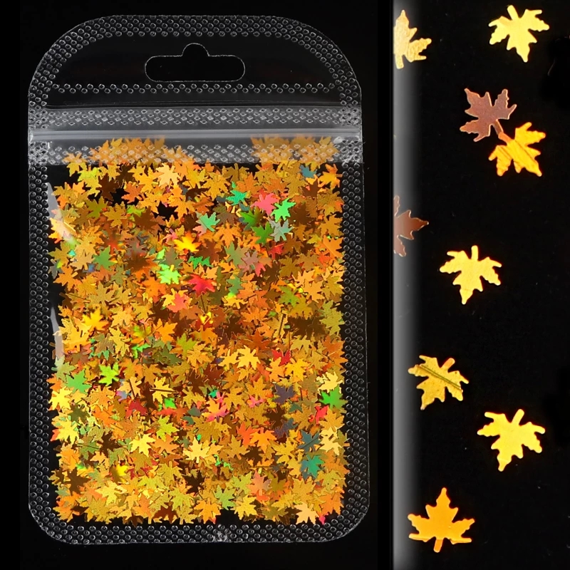 1Bag Holographic Maple Leaf Nail Art Sequins Chameleon Nail Glitter Flakes Laser Leaves Decoration view 6