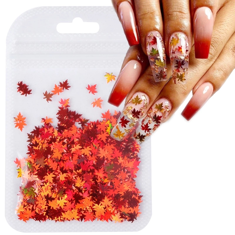 1Bag Holographic Maple Leaf Nail Art Sequins Chameleon Nail Glitter Flakes Laser Leaves Decoration view 8