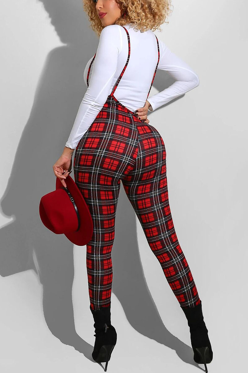 High Waist Overalls Suspender Pants Women Plaid Skinny Bodycon Pencil Pants Club Bib Trousers Female (NO T-shirt）