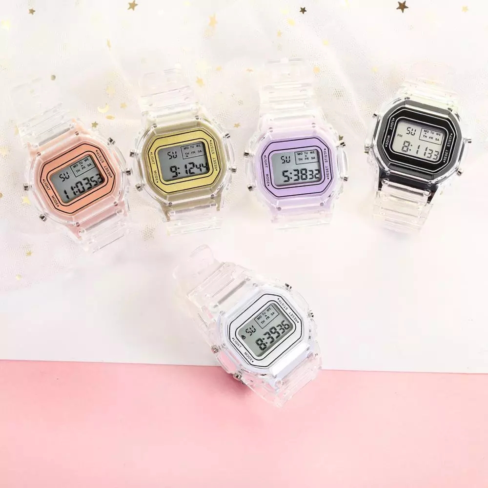Men Women Watches Casual Transparent Digital Sport Watch Lover's Gift Clock Children Kid Wristwatch