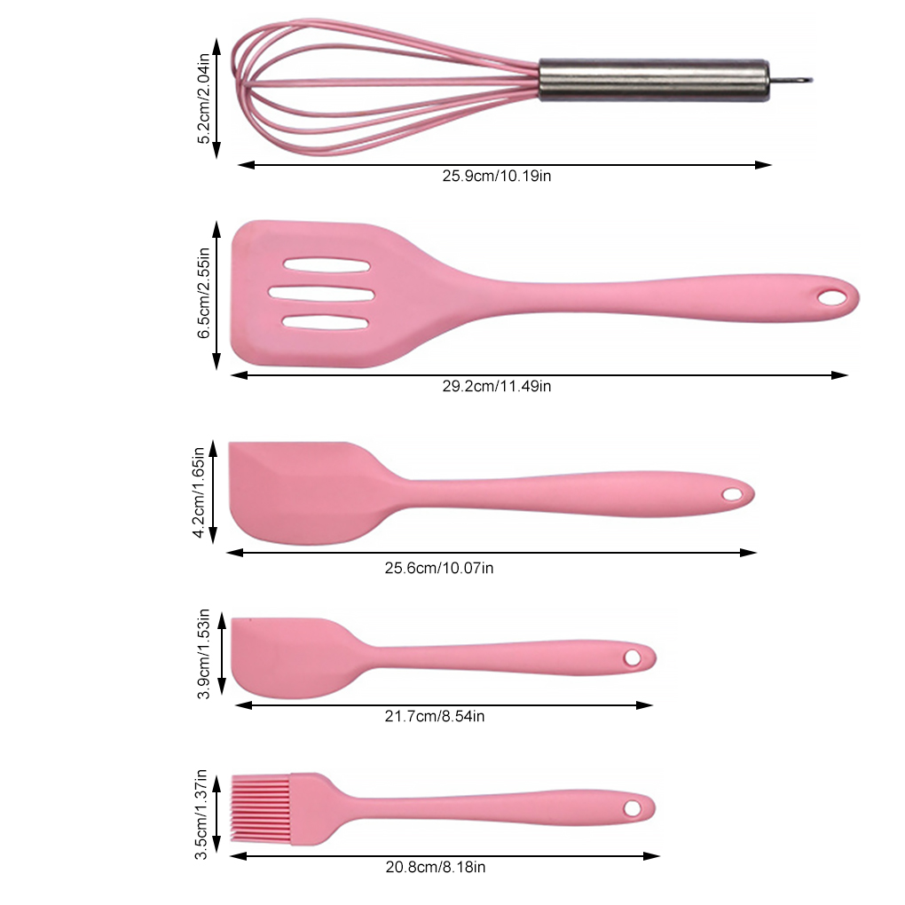 5pcs Kitchen Ware Silicone Scraper Oil Brush Egg Whisk Spatula Cooking Utensil Kitchen Cake Tool Set