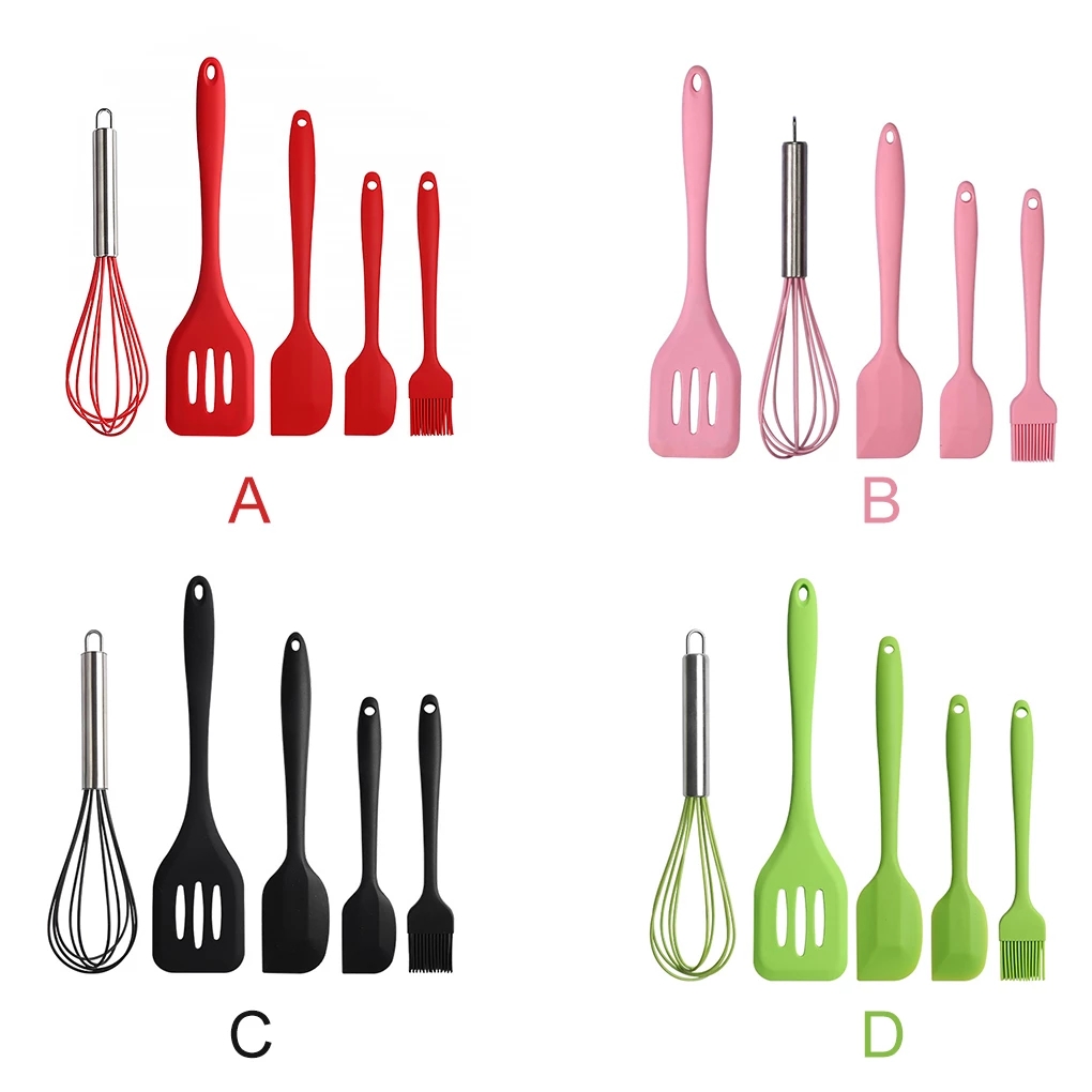 5pcs Kitchen Ware Silicone Scraper Oil Brush Egg Whisk Spatula Cooking Utensil Kitchen Cake Tool Set