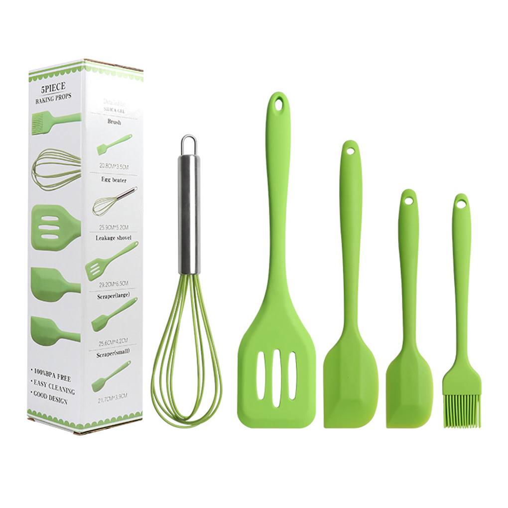5pcs Kitchen Ware Silicone Scraper Oil Brush Egg Whisk Spatula Cooking Utensil Kitchen Cake Tool Set