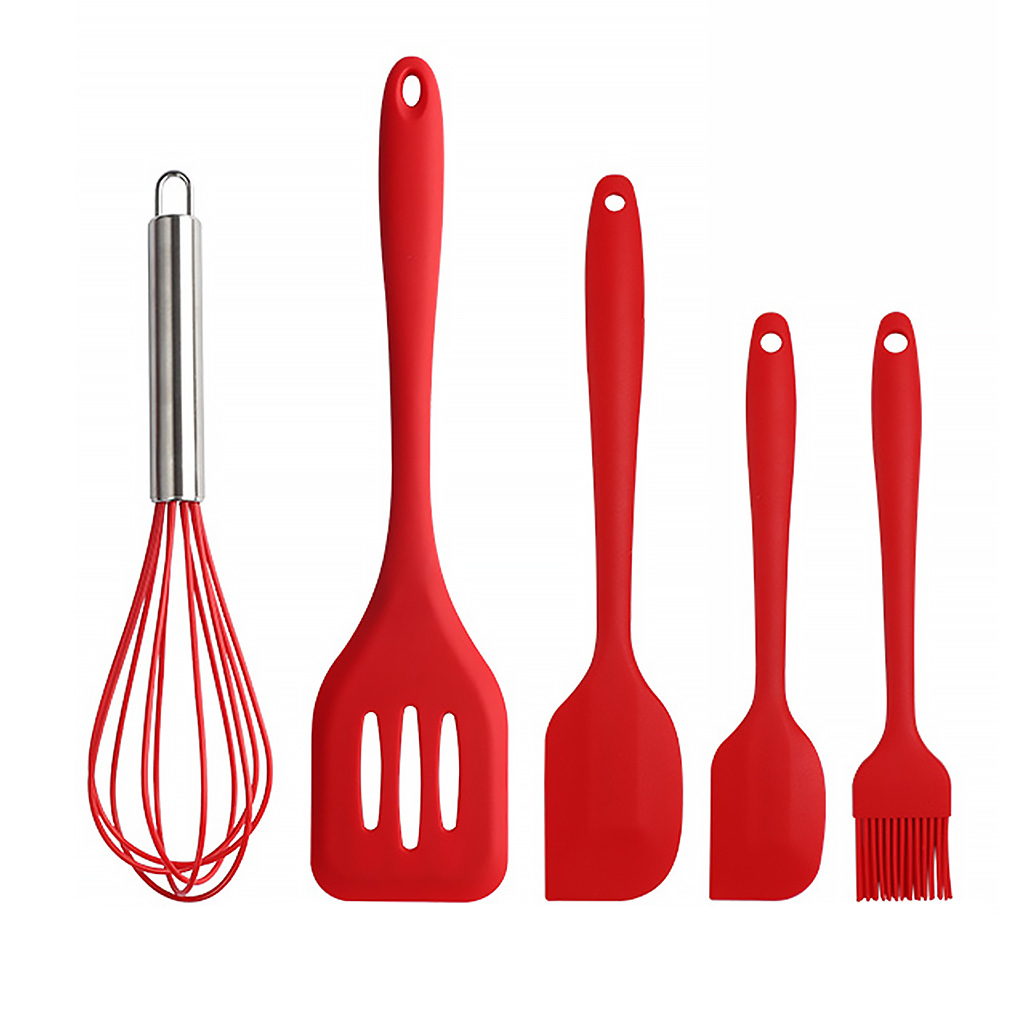 5pcs Kitchen Ware Silicone Scraper Oil Brush Egg Whisk Spatula Cooking Utensil Kitchen Cake Tool Set