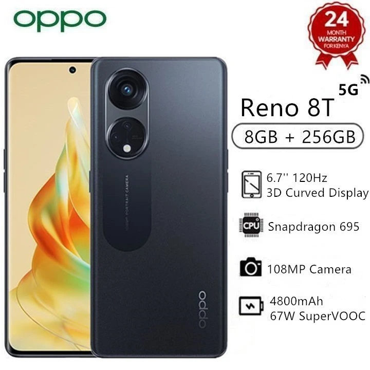 [Today Only] Brand New OPPO Reno8 T 5G 256GB+12(8+4)GB RAM 108MP Camera Snapdragon 695 120Hz 3D Curved 6.7'' Screen 67W SuperVOOC 4800mAh Android 13 Smart Phones