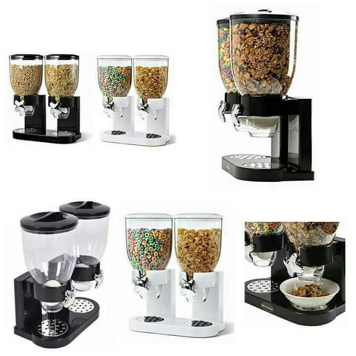Cereal Dry Food Dispenser Storage Container Dispense Kitchen Machine white Double black double