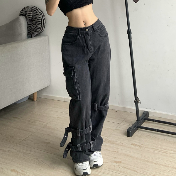 Goth Chic Low Waist Jean Retro Grunge Oversized Women's Fashion Streetwear Harajuku  Trousers