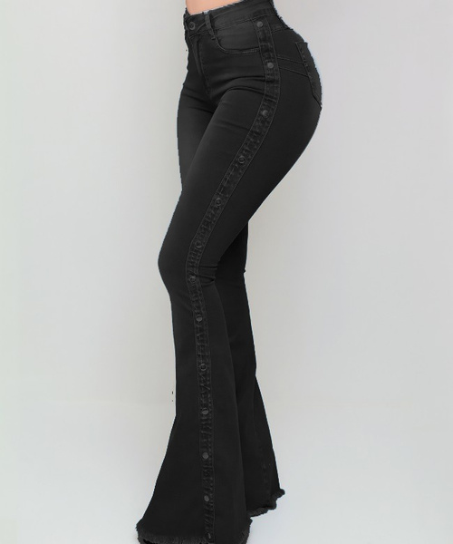 New Arrival Women's Fashion Skinny Bell Bottom Rips Butt Lift Washed Jean