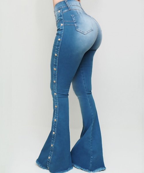 New Arrival Women's Fashion Skinny Bell Bottom Rips Butt Lift Washed Jean