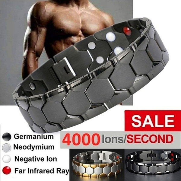 4000 Gauss Men's Magnetic Therapy Slimming Bracelet Gold 4 IN 1 Bracelet Health Energy Bracelet