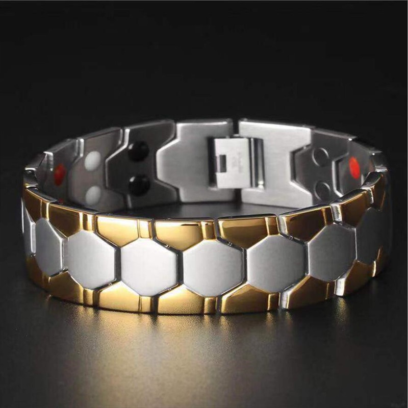 4000 Gauss Men's Magnetic Therapy Slimming Bracelet Gold 4 IN 1 Bracelet Health Energy Bracelet