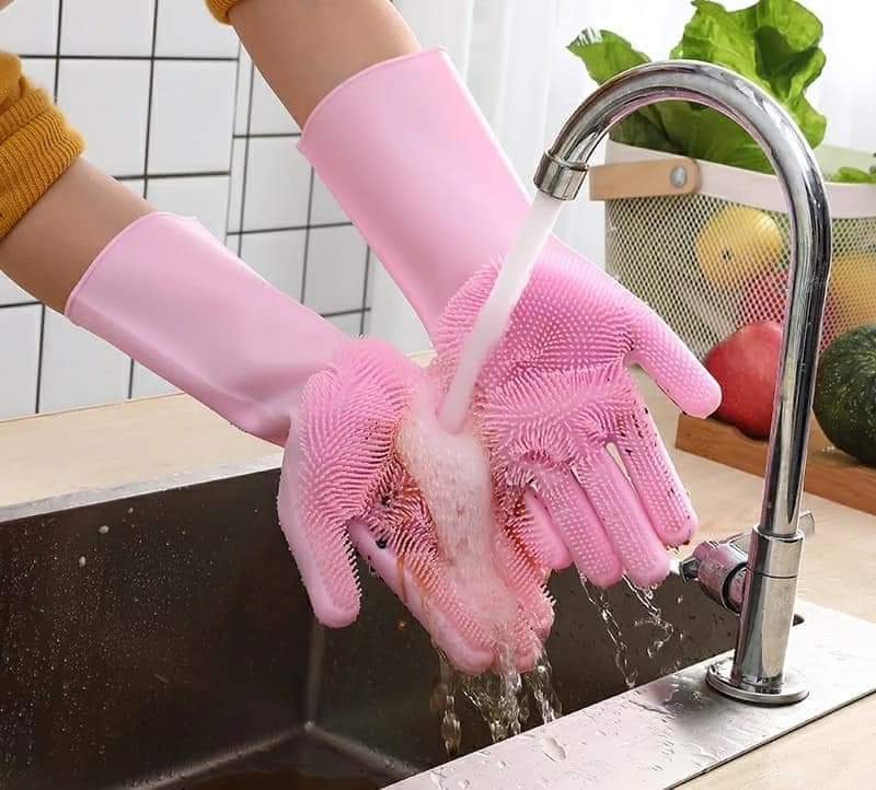 A pair of Silicon washing gloves