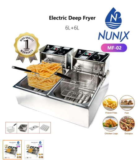 6L+6L Commercial Double Electric Deep Fryer Stainless Steel Chips Frying Pan 12ltrs nunix cookware