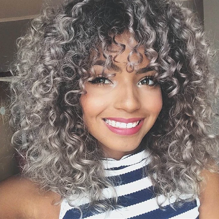 Afro Wigs Women Fashion Long rolls Hair wig Cosply Daily  Party Wigs Grey