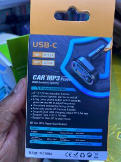 CAR MP3 Player RGB Ambient lighting USB-C 5V 3.1A Car Modulator with charger.