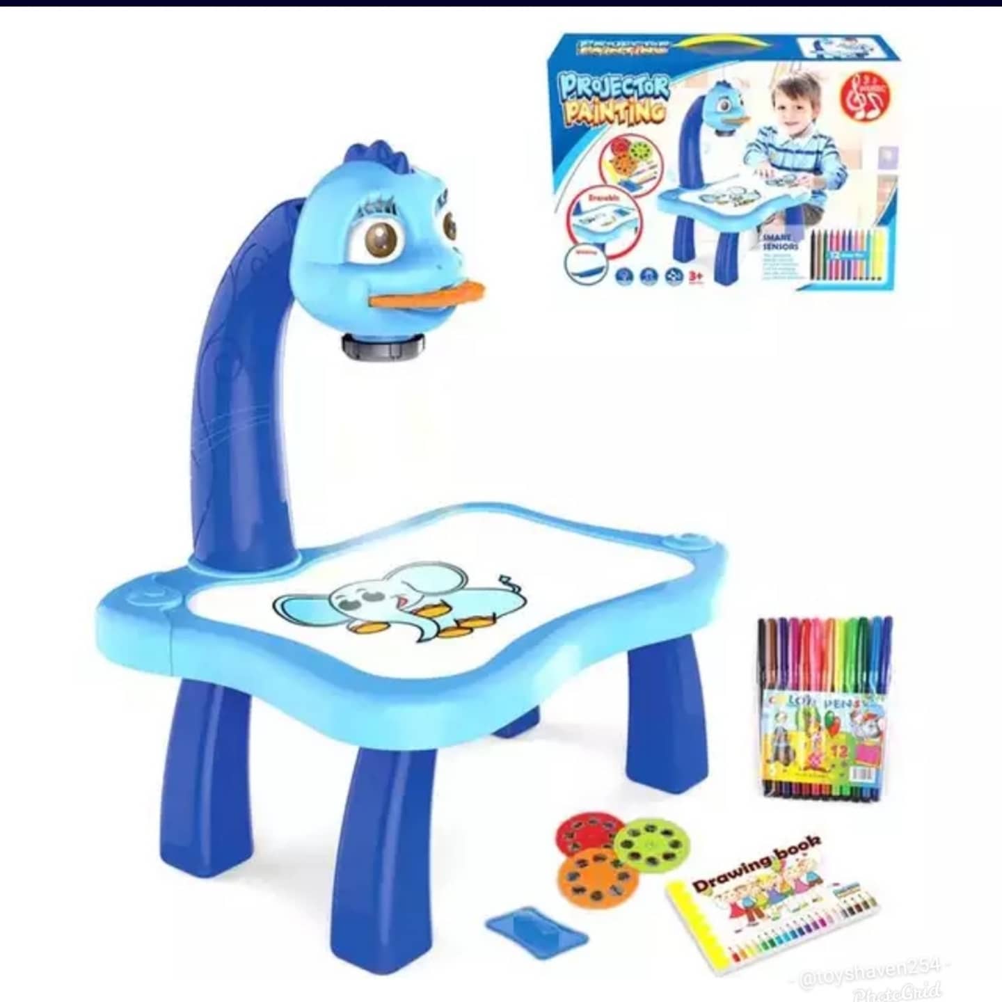 Projector painting set 3 disks, 24 patterns ,1 drawing book 1 eraser 12 color pens
