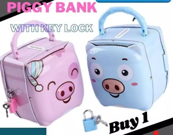 Square piggy Bank with padlock&amp;2keys Material metallic size 11/10/9cm