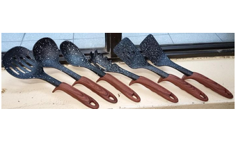 High Quality Non-Stick Granite Coated Serving Spoons Set Plus a metallic Stand