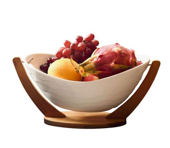 Ceramic Multipurpose/Fruit Storage Basket With Bamboo Base