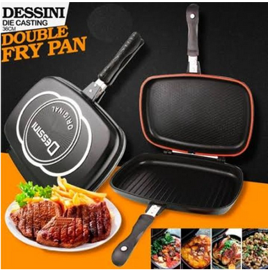 Original Non Stick Dessini Double Sided Grill Pan + Free Spatula and Apron