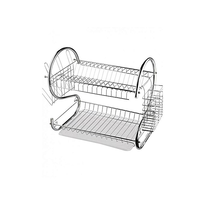 Household 2 Tier Dish Rack Stainless Steel, With Drain Board