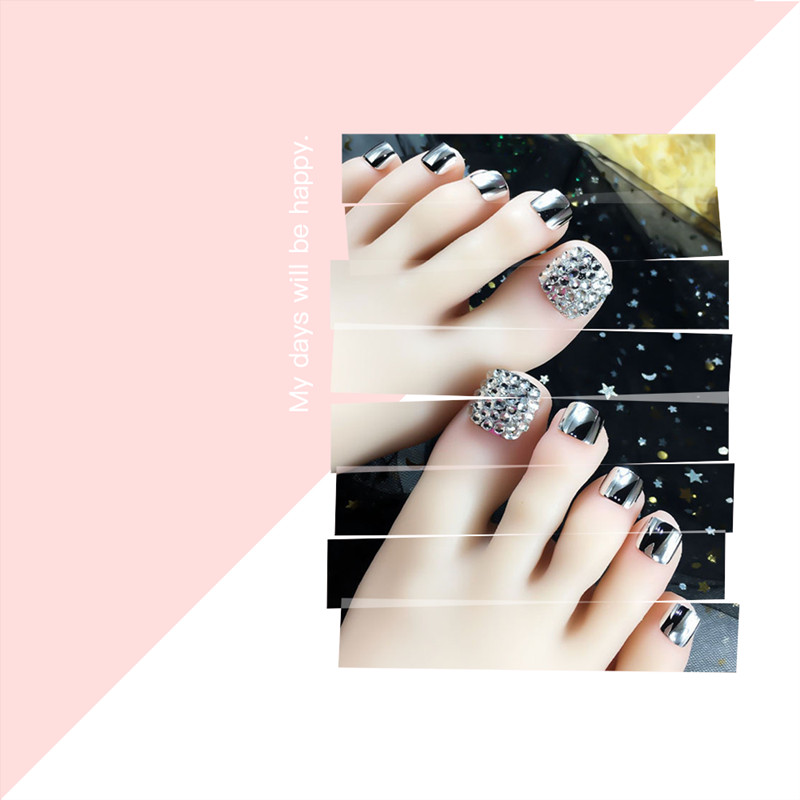 2021 New Metal Silver Lady Fake Toenail Patch Bride's Wearing Nail Piece Removable Toenail