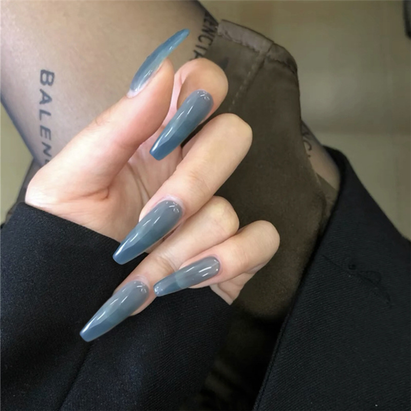 Long Ballet Jelly Blue Fake Nail Pieces Wearing Nail Stickers Finished Nail Pieces