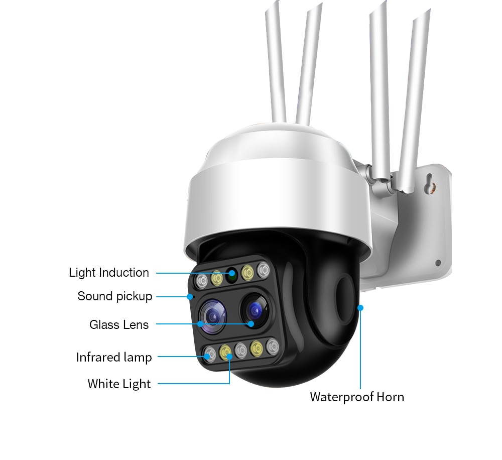 Night Vision WiFi Camera CCTV Outdoor IP Camera AI Tracking 4X Zoom Surveillance