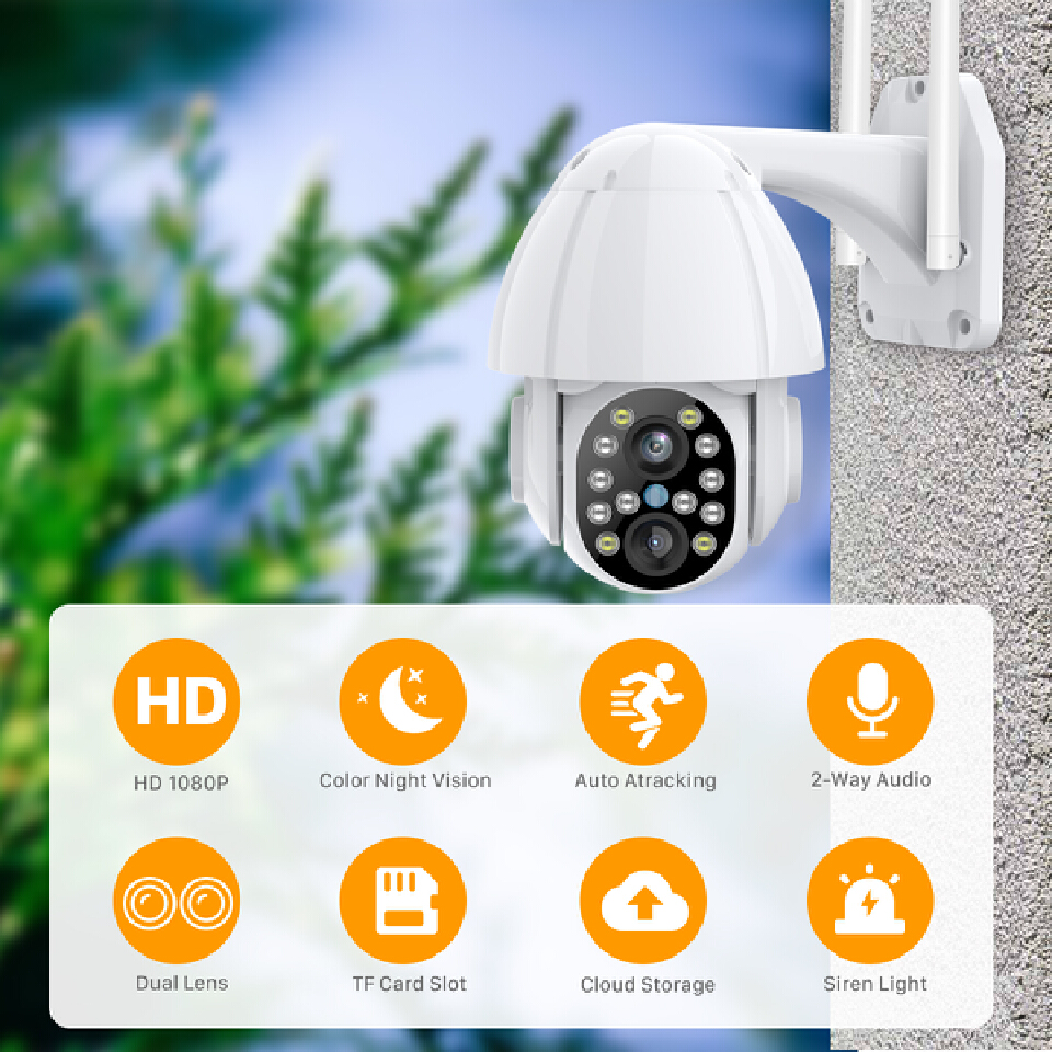 Dual-Lens Camera Outdoor Auto Tracking Cloud CCTV Home Security IP Camera CCTV 4X Zoom Audio Speed