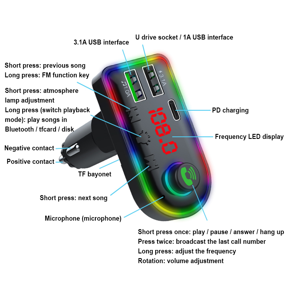 Auto FM Transmitter Bluetooth Handsfree Car Audio MP3 Player USB 3.1A Charger Radio Adapter