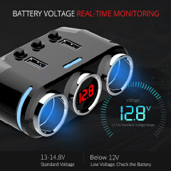 12 - 24V Car Charger Digital USB Charger 3-Way Car Charger Lighter Socket Adapter Rotation