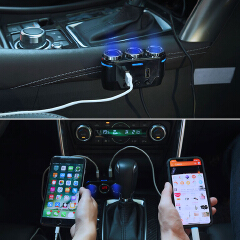 12 - 24V Car Charger Digital USB Charger 3-Way Car Charger Lighter Socket Adapter Rotation