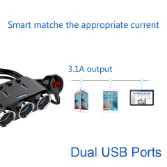 12 - 24V Car Charger Digital USB Charger 3-Way Car Charger Lighter Socket Adapter Rotation