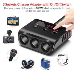 USB Car Charger Splitter Adapter Fast Charge LED Voltage Display Socket Splitter Charger 4 USB