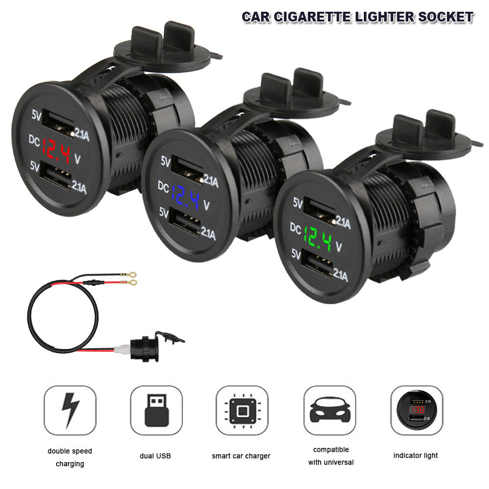 12V/24 Dual USB Port Car Charger LED Voltmeter Car Adapter For Samsung Huawei Xiaomi