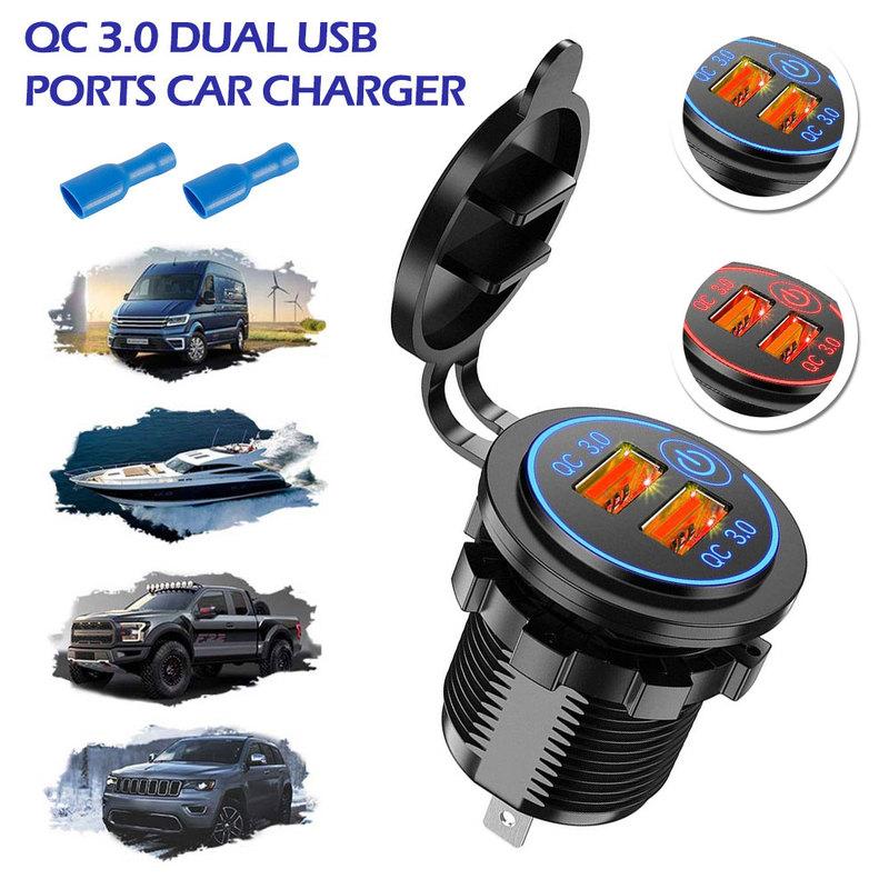2USBCar Charger Socket Digital Display Voltmeter USB Charger Socket with ON-OFF Switch for Motorcycl