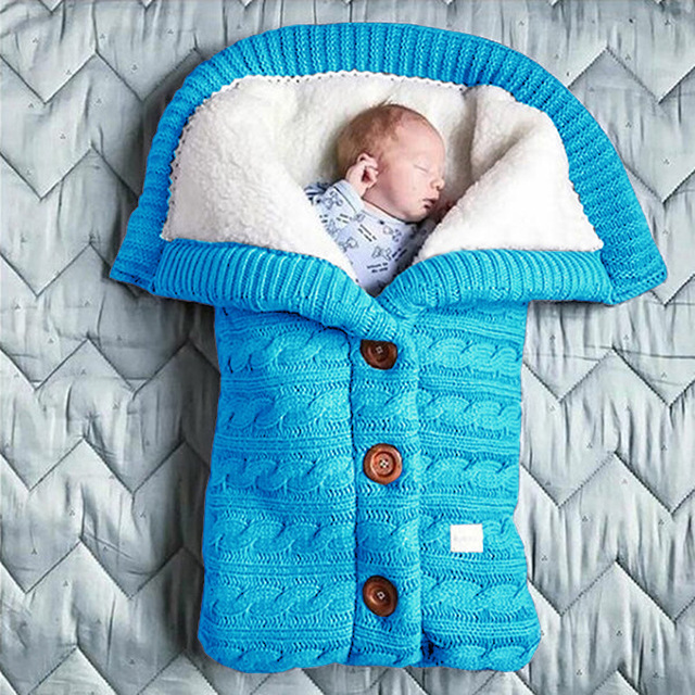 Newborn Baby Winter Warm Sleeping Bags Infant Button Knit Swaddle Wrap Swaddling Stroller Wrap Toddler Blanket Sleeping Bags