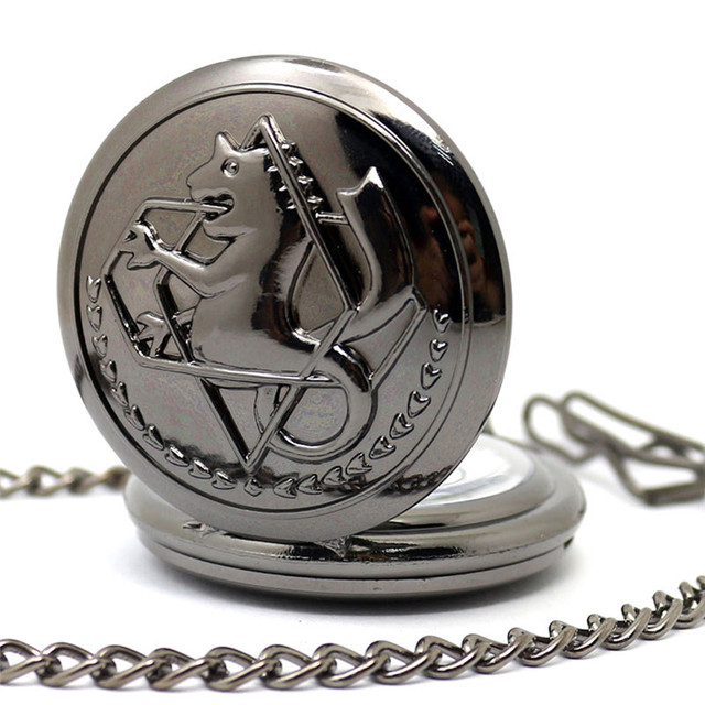 Metal Alchemist Dull Polish Theme Pocket Watch Quartz Fob Pendant Clock Gifts Steampunk Pocket Chain Pocket Watches for Men