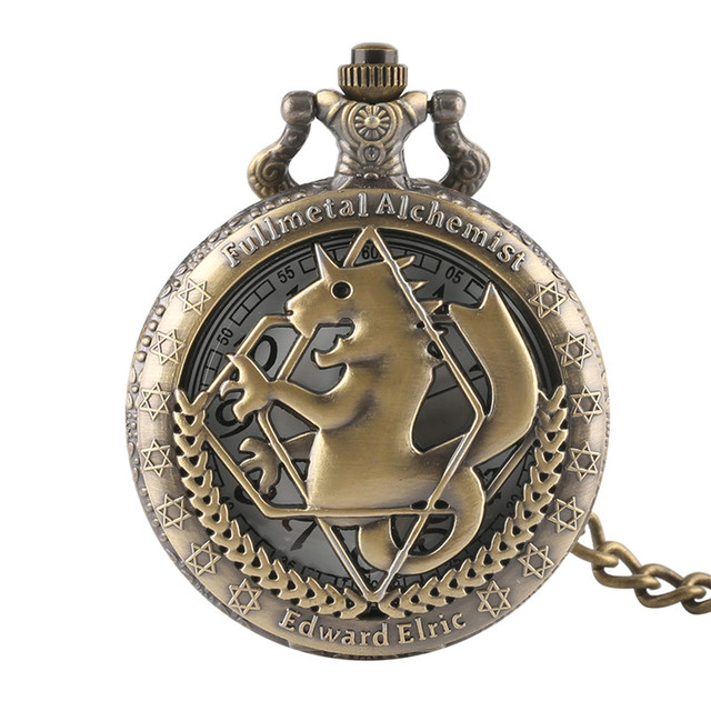 Metal Alchemist Dull Polish Theme Pocket Watch Quartz Fob Pendant Clock Gifts Steampunk Pocket Chain Pocket Watches for Men