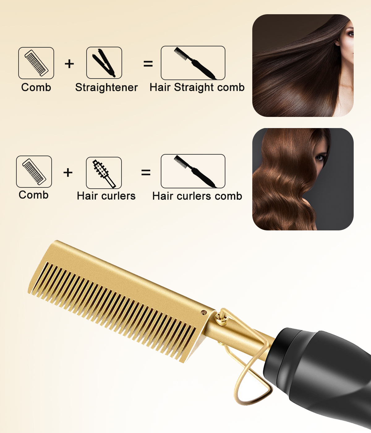 Heating Hot Comb Professional Hair Straightener for wigs Heated Comb Electric  Hair styling Comb Curler  for women Voltage 220V