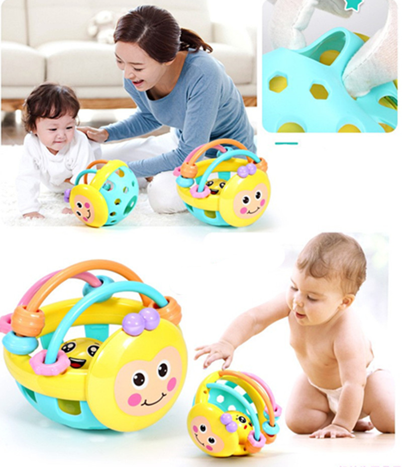 Baby Soft Rubber Rattle Children Early Childhood Biting Bell Toy Bee Hand Bell Rattle Dumbbell Baby Toy 0-12 Months