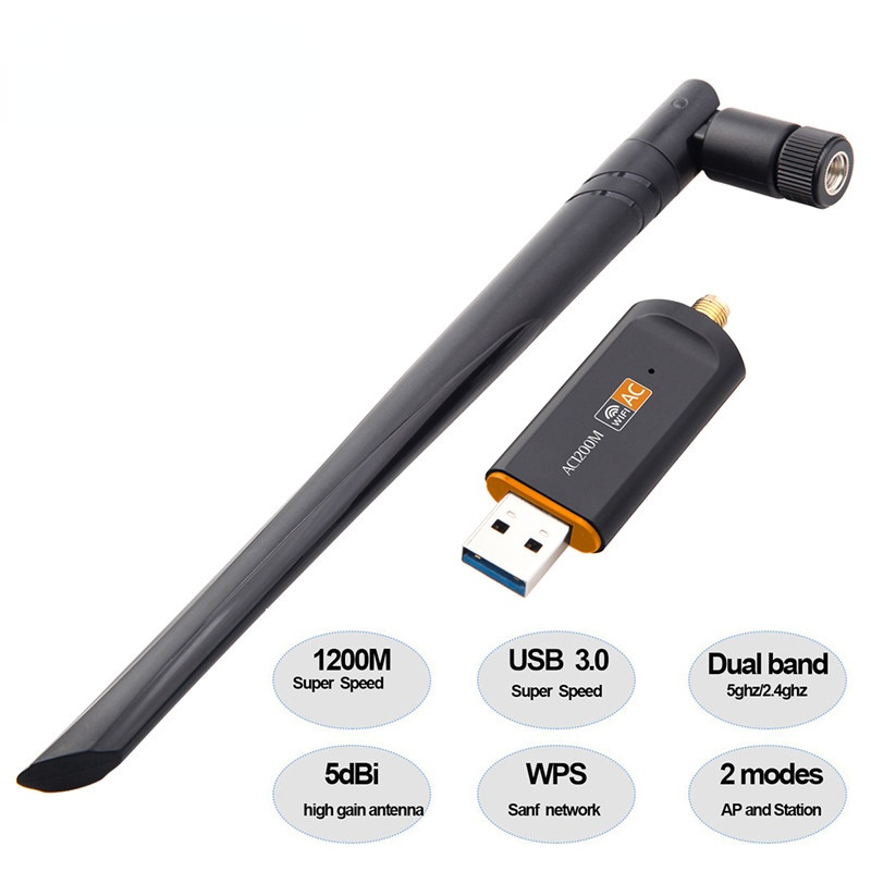1200Mbps Antenna USB 3.0 Wifi Adapter Wi-fi Dongle Receiver 2.4Ghz/5Ghz Dual Band Network Card RTL8812 5dBi Antenna For Laptop PC